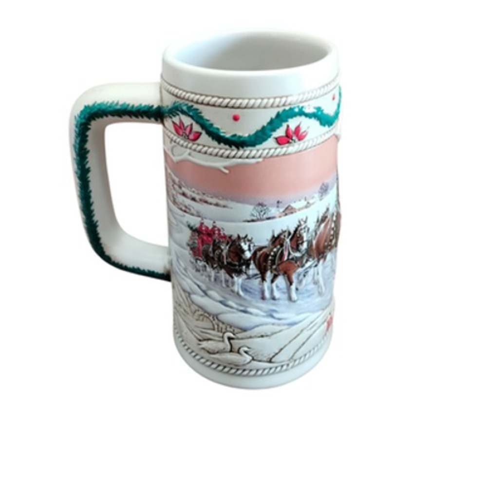 Vintage 1996 Budweiser Holiday Beer Stein American Homestead Ceramarte Relief‎